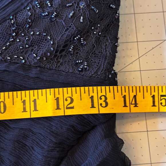 Tadashi Shoji NWOT Size 6 Navy‎ Blue Ruched silk Beaded Maxi Gown - Picture 13 of 16